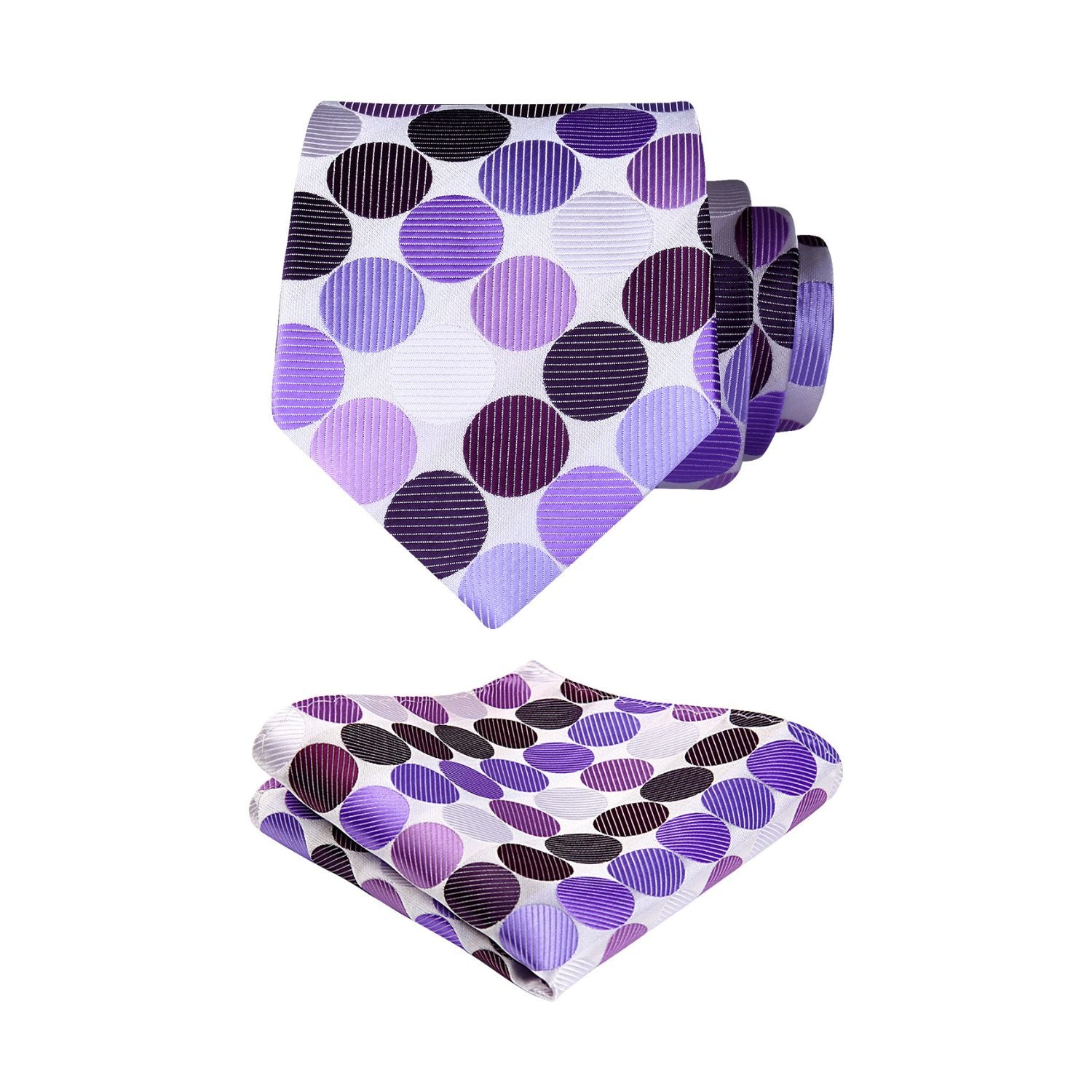 Polka Dot Tie Handkerchief Set - E-PURPLE/WHITE