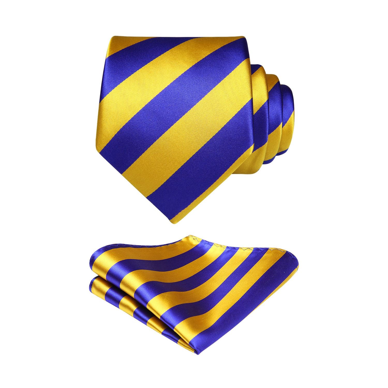 Stripe Tie Handkerchief Set - A-GOLD/ROYAL BLUE