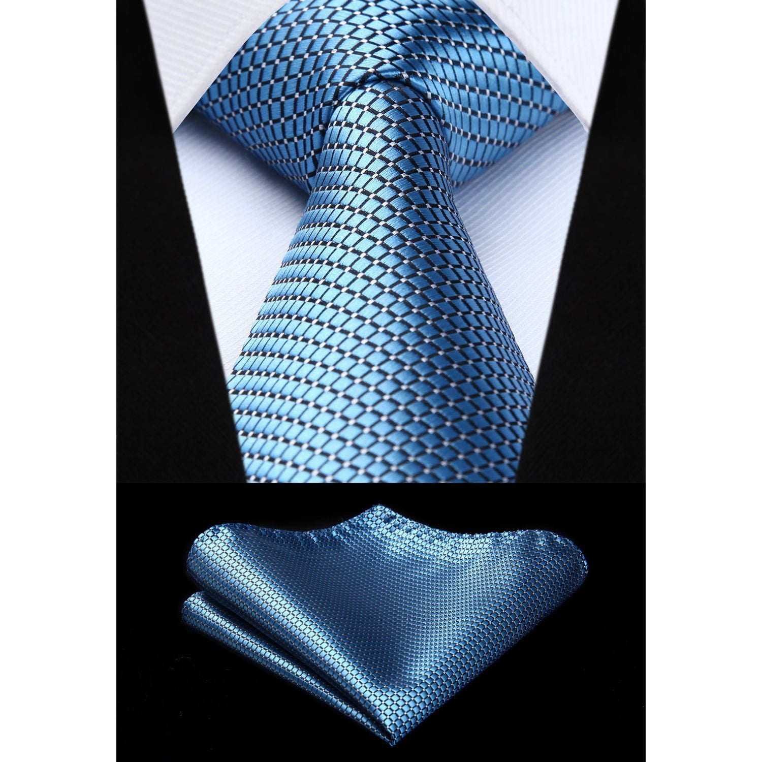Plaid Tie Handkerchief Set - 053-BLUE