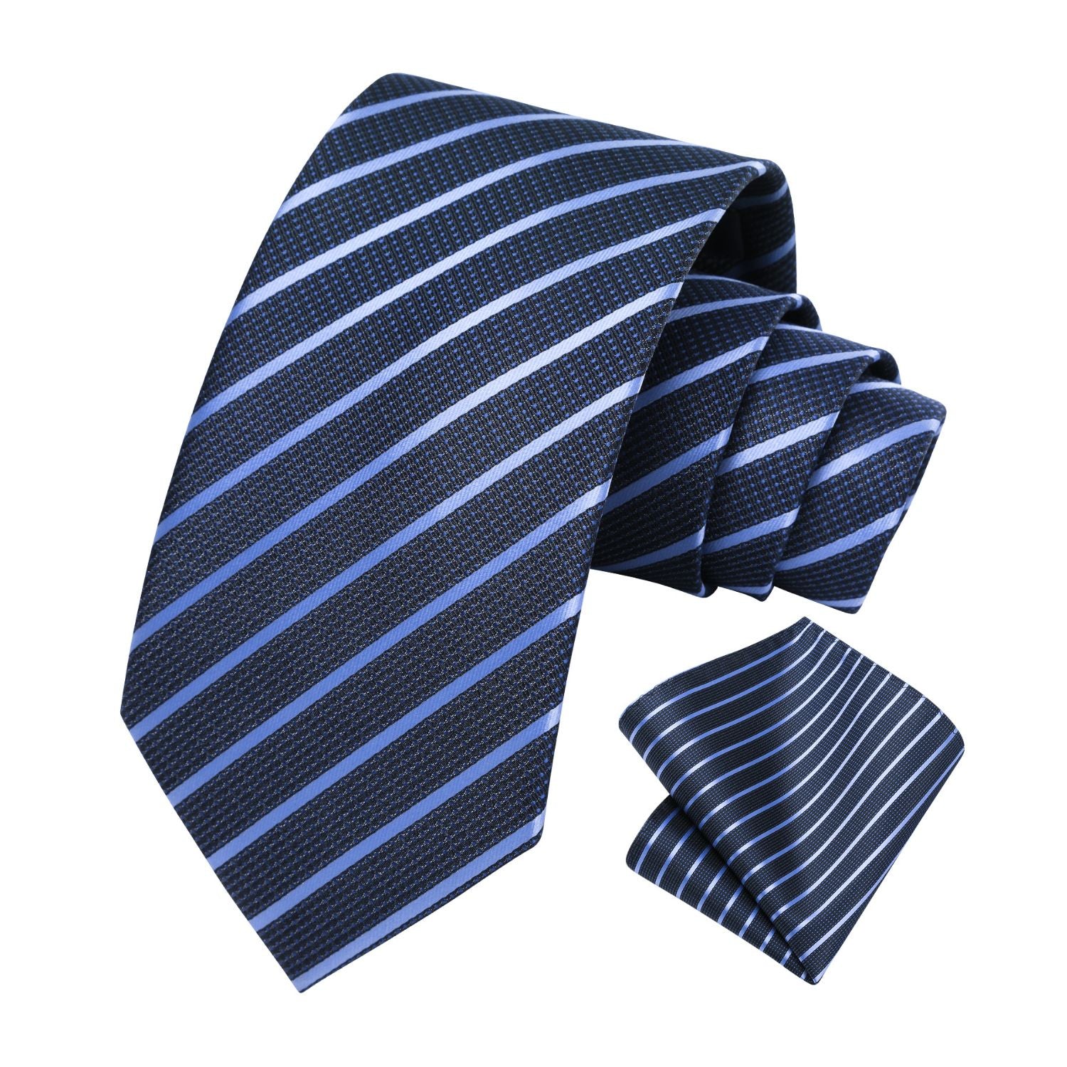 Stripe Tie Handkerchief Set - 13-NAVY BLUE