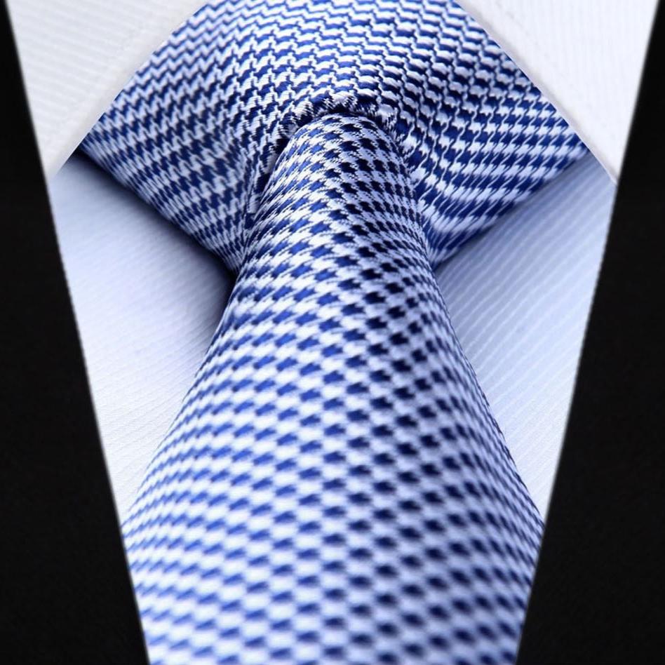Houndstooth Tie Handkerchief Set - A-09 BLUE/WHITE HOUNDSTOOTH