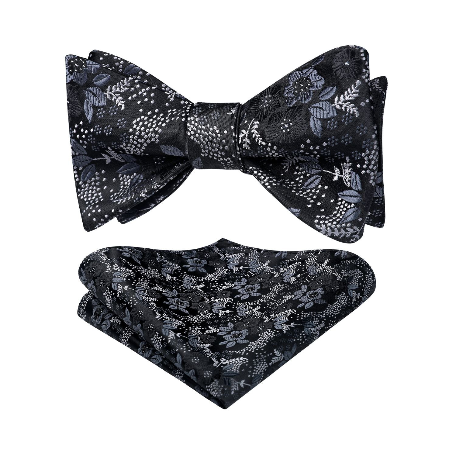 Floral Bow Tie & Pocket Square - BLACK/WHITE-FLORAL