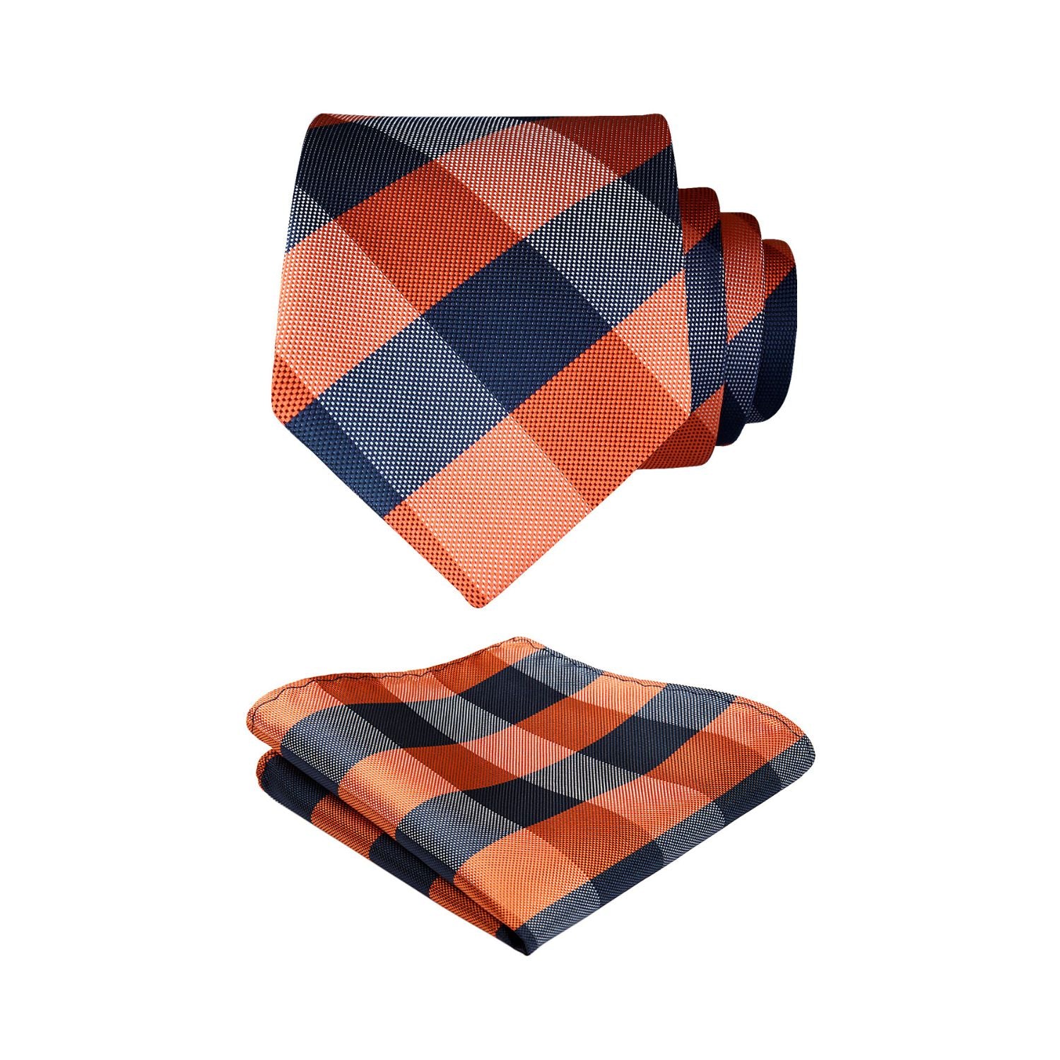 Plaid Tie Handkerchief Set - B9-ORANGE