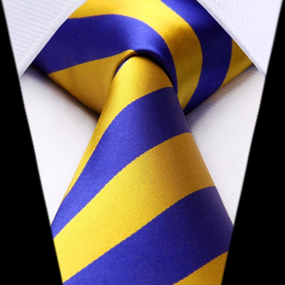 Stripe Tie Handkerchief Set - A-GOLD/ROYAL BLUE