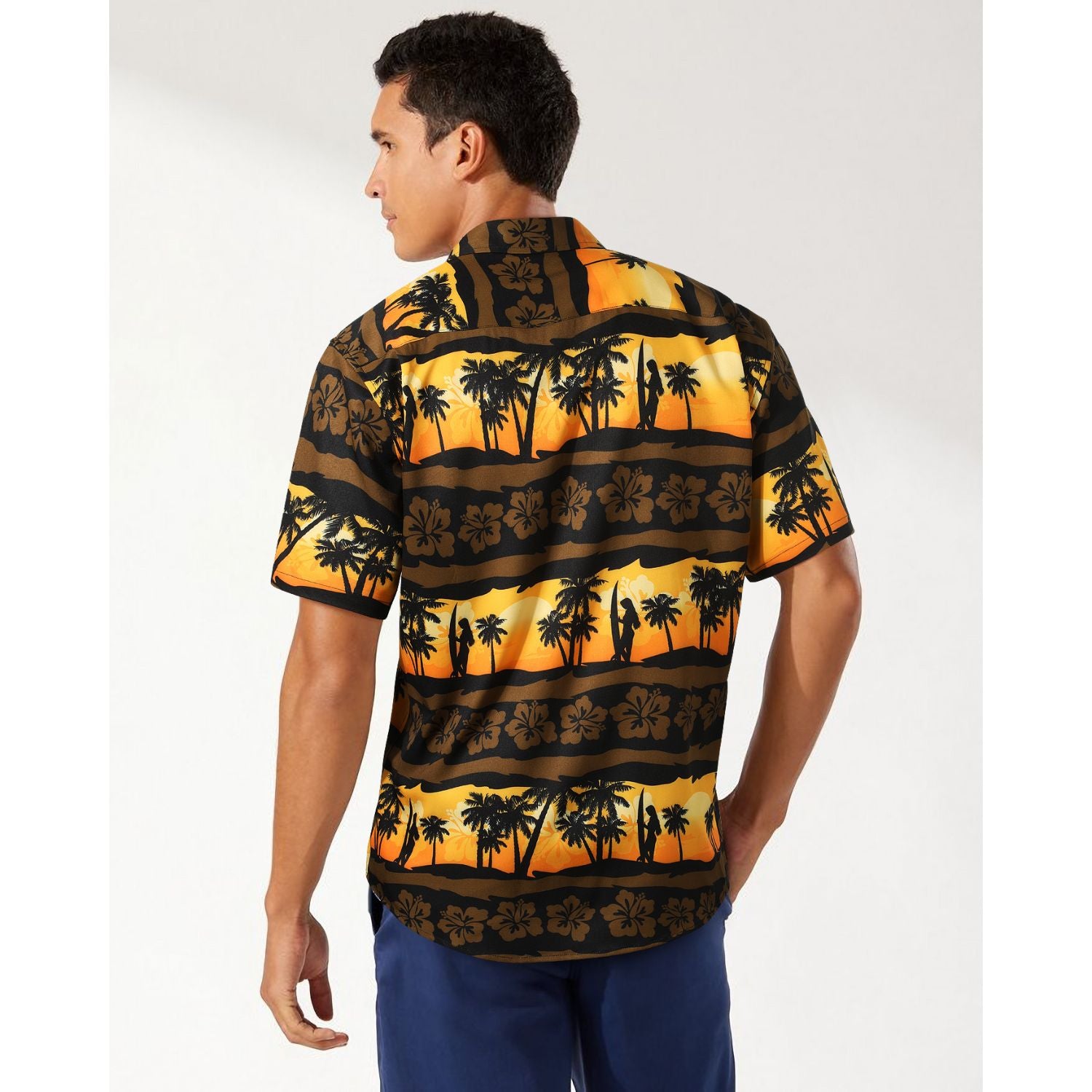 Hawaiian Tropical Shirts with Pocket - Z01- YELLOW/BROWN