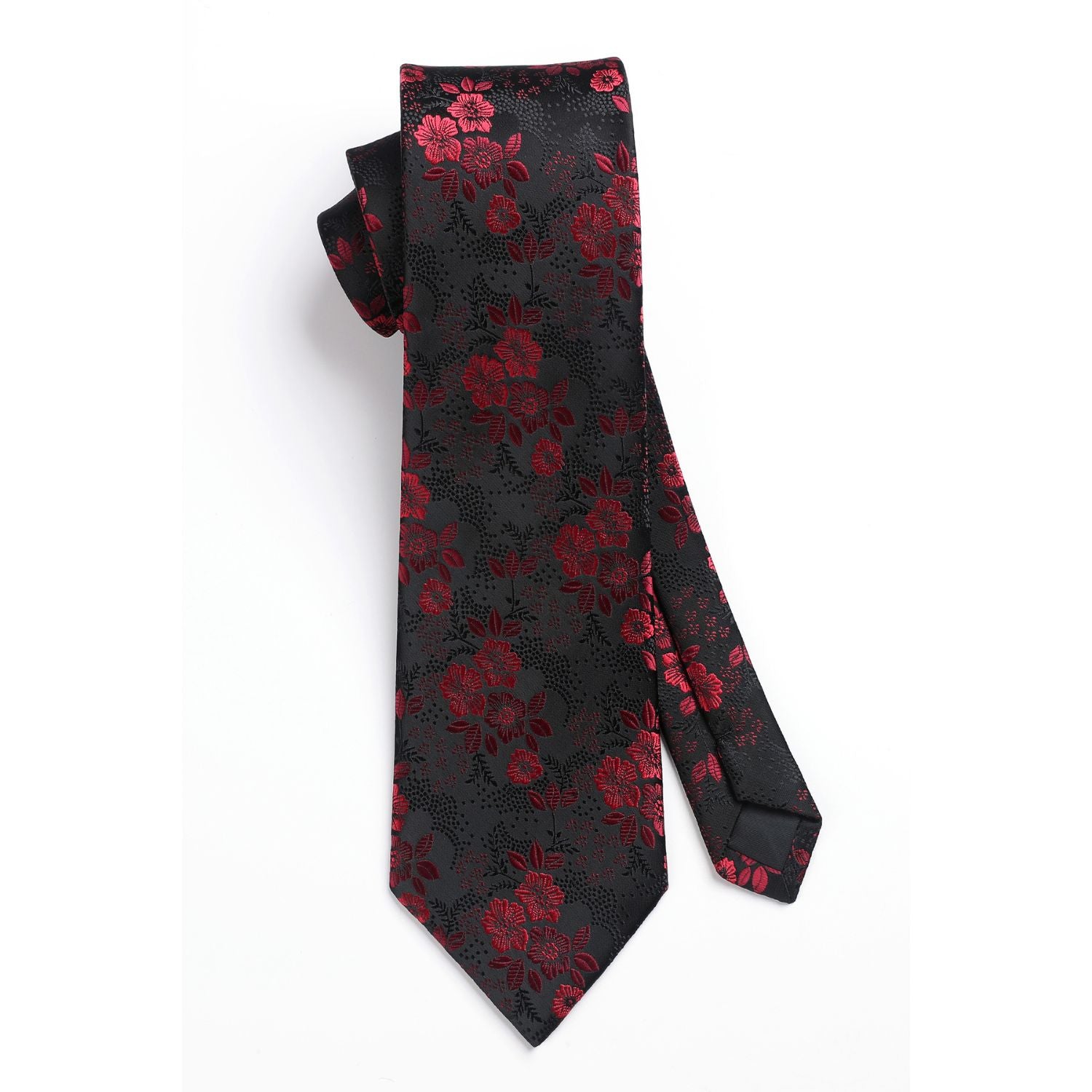 Floral Tie Handkerchief Set - RED/BLACK