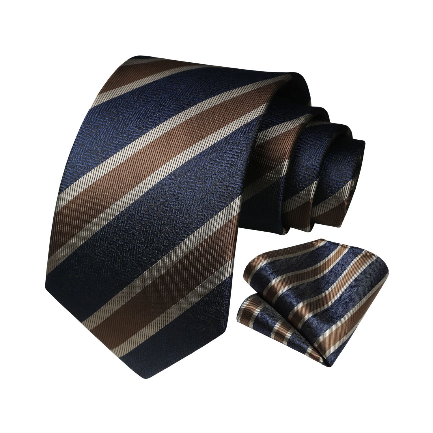 Stripe Tie Handkerchief Set - NAVY/GOLD A01