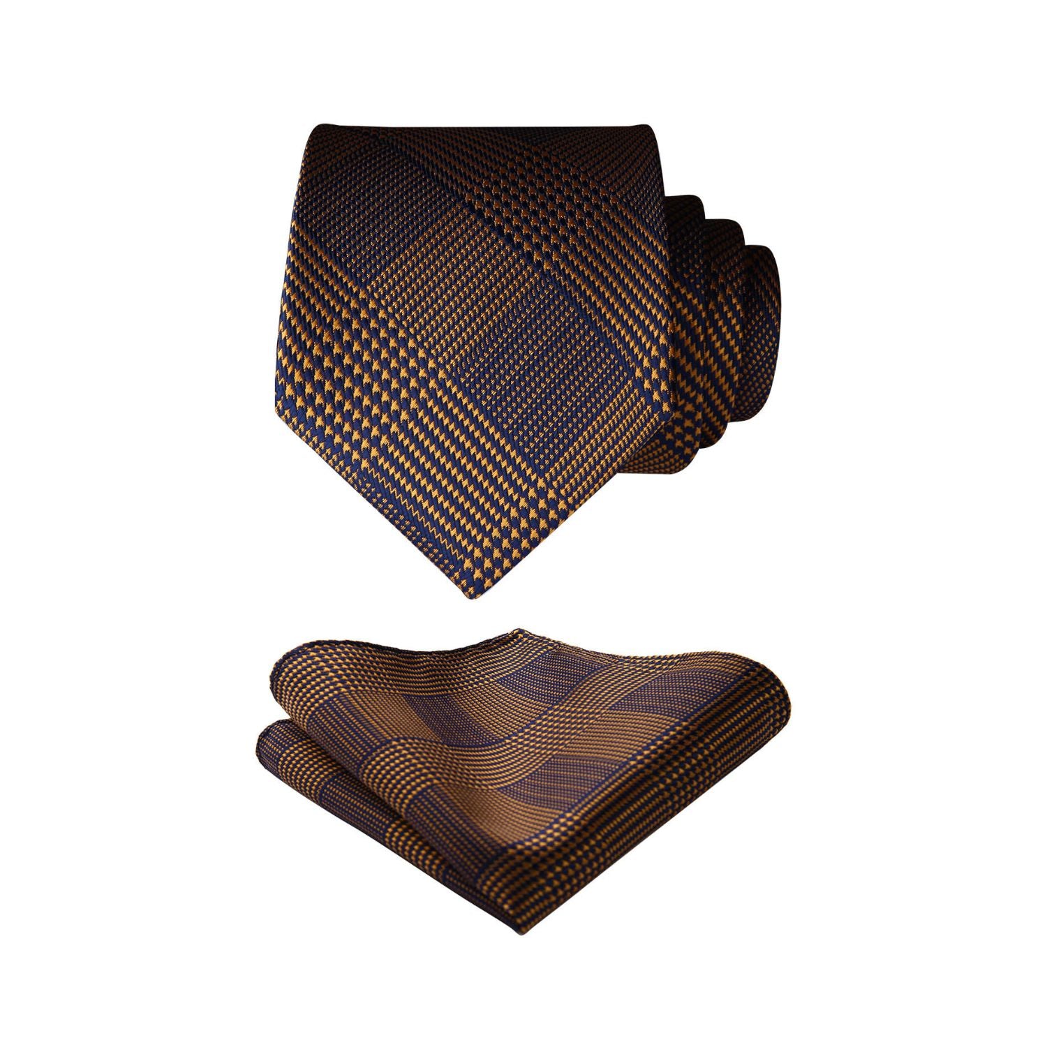 Houndstooth Solid Tie Handkerchief Set - C-05 BROWN