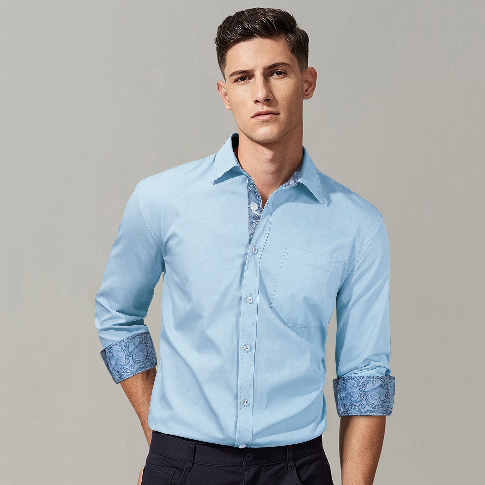 Casual Formal Shirt with Pocket - 11-BLUE/PAISLEY