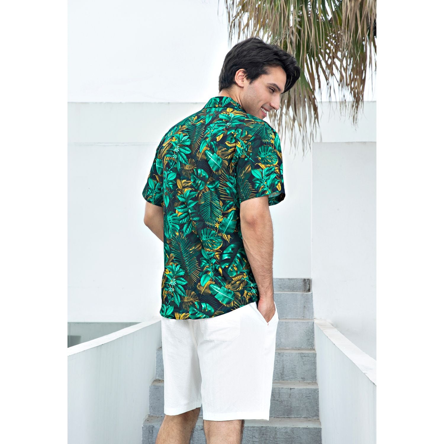Hawaiian Tropical Shirts with Pocket - Y1- GREEN 2