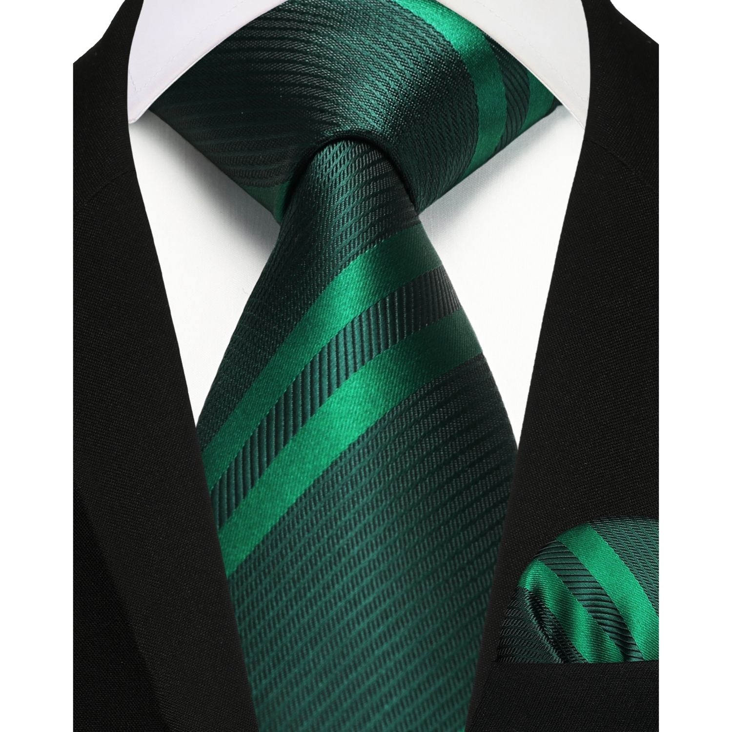 Stripe Tie Handkerchief Set - GREEN/BLACK