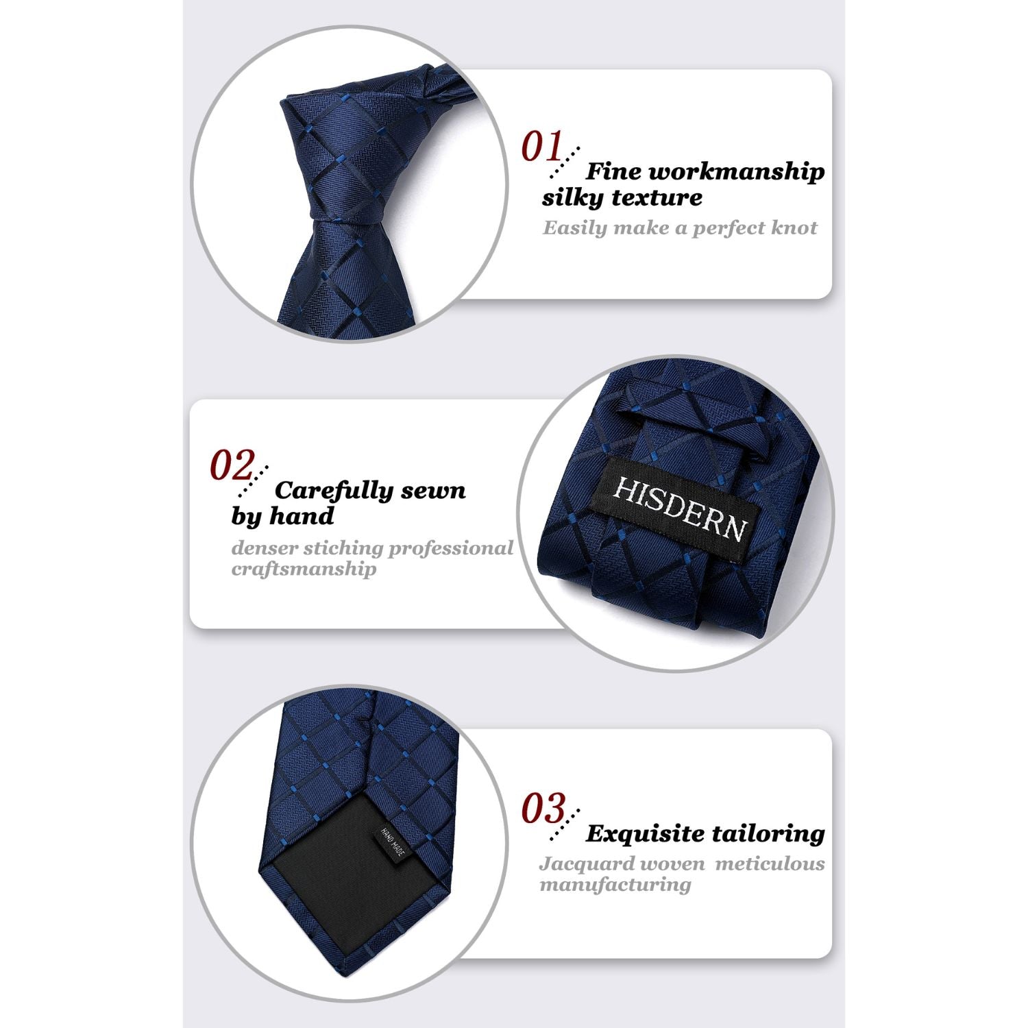 Plaid Tie Handkerchief Set - 01-NAVY BLUE