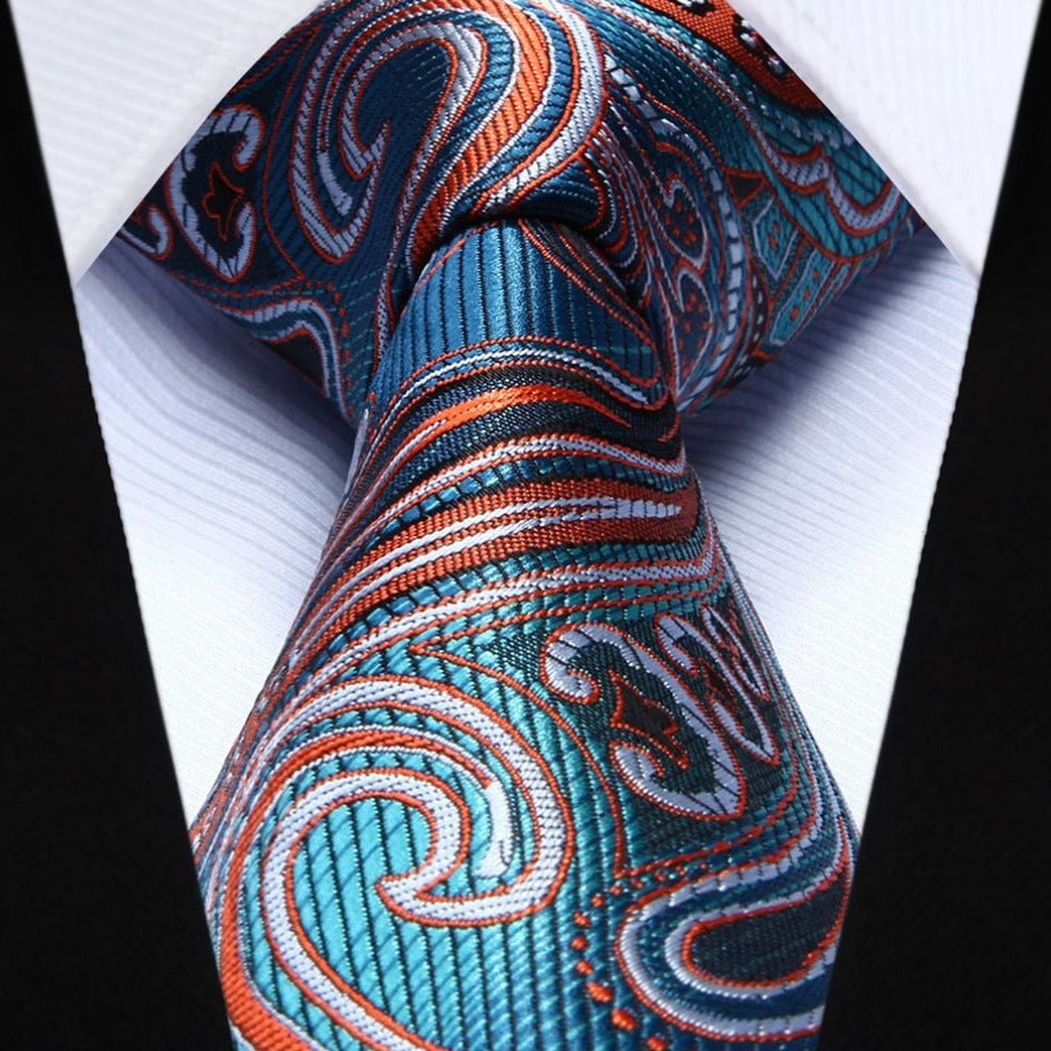 Paisley Tie Handkerchief Set - AQUA/ORANGE
