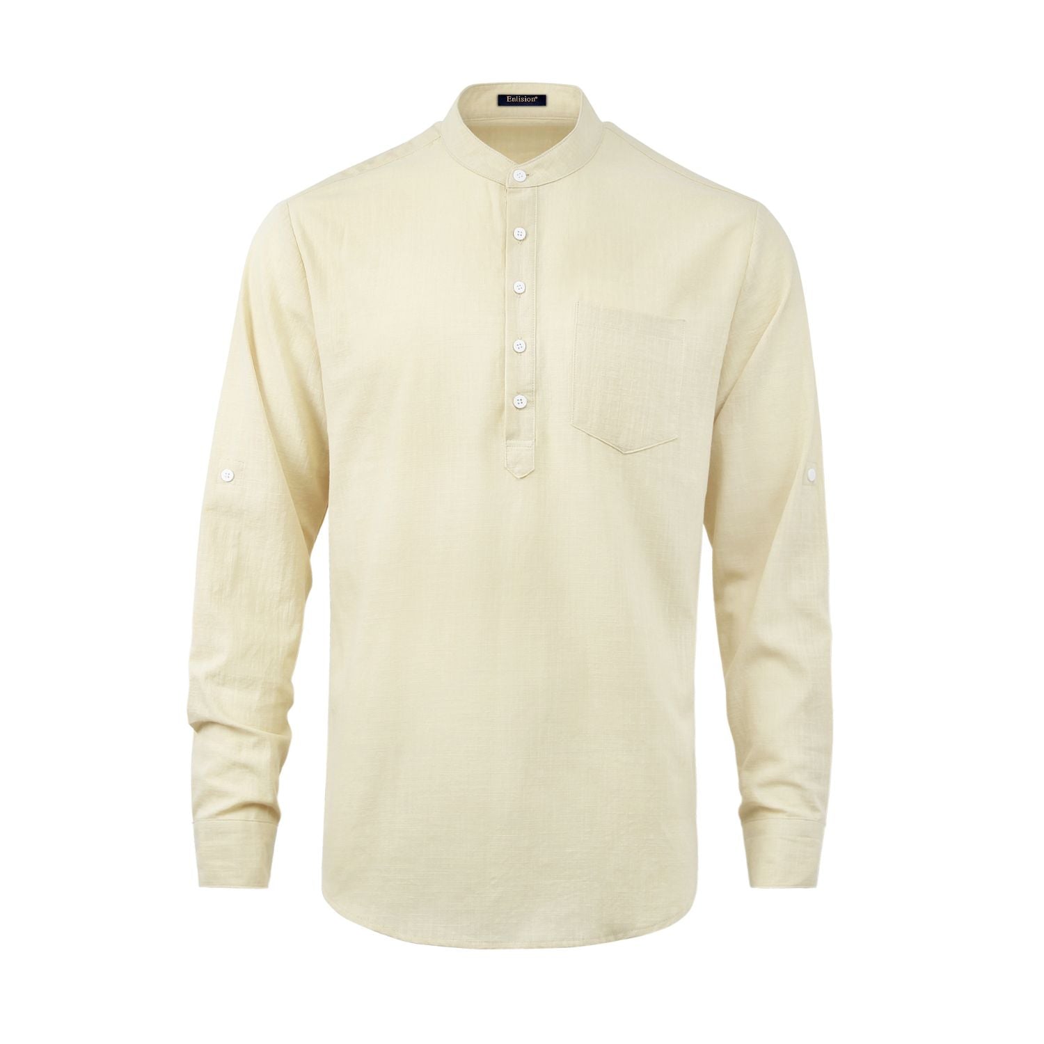 Casual Henley Shirt with Pocket - BEIGE-1