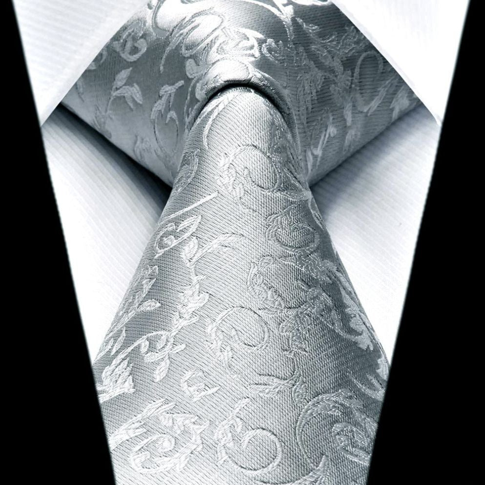 Paisley Tie Handkerchief Set - A1-SILVER GRAY