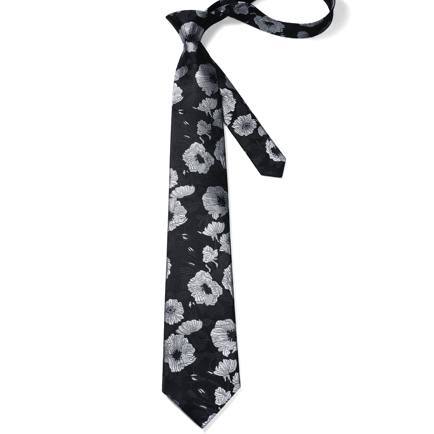 Floral 3.4 inch Tie Handkerchief Set - 11-BLACK