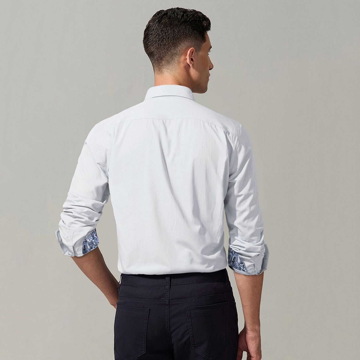 Casual Formal Shirt with Pocket - 12-WHITE/PAISLEY