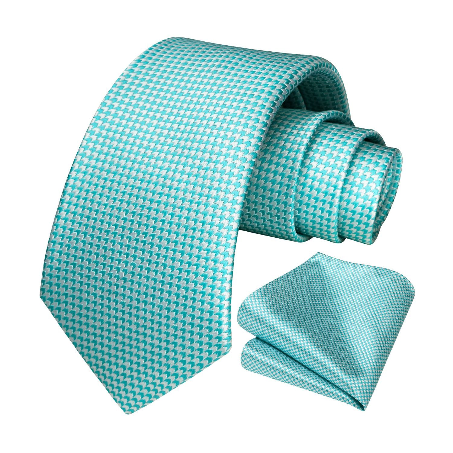 Houndstooth Tie Handkerchief Set - Z-MINT GREEN-WHITE