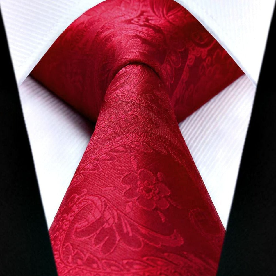 Paisley Tie Handkerchief Set - F4-CRIMSON RED