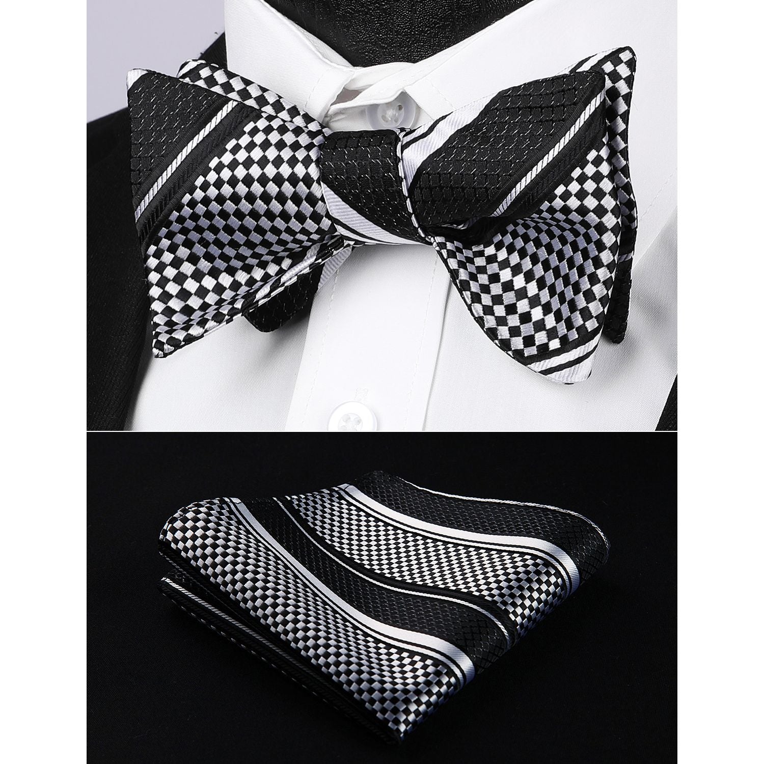 Stripe Bow Tie & Pocket Square - 01-BLACK/WHITE