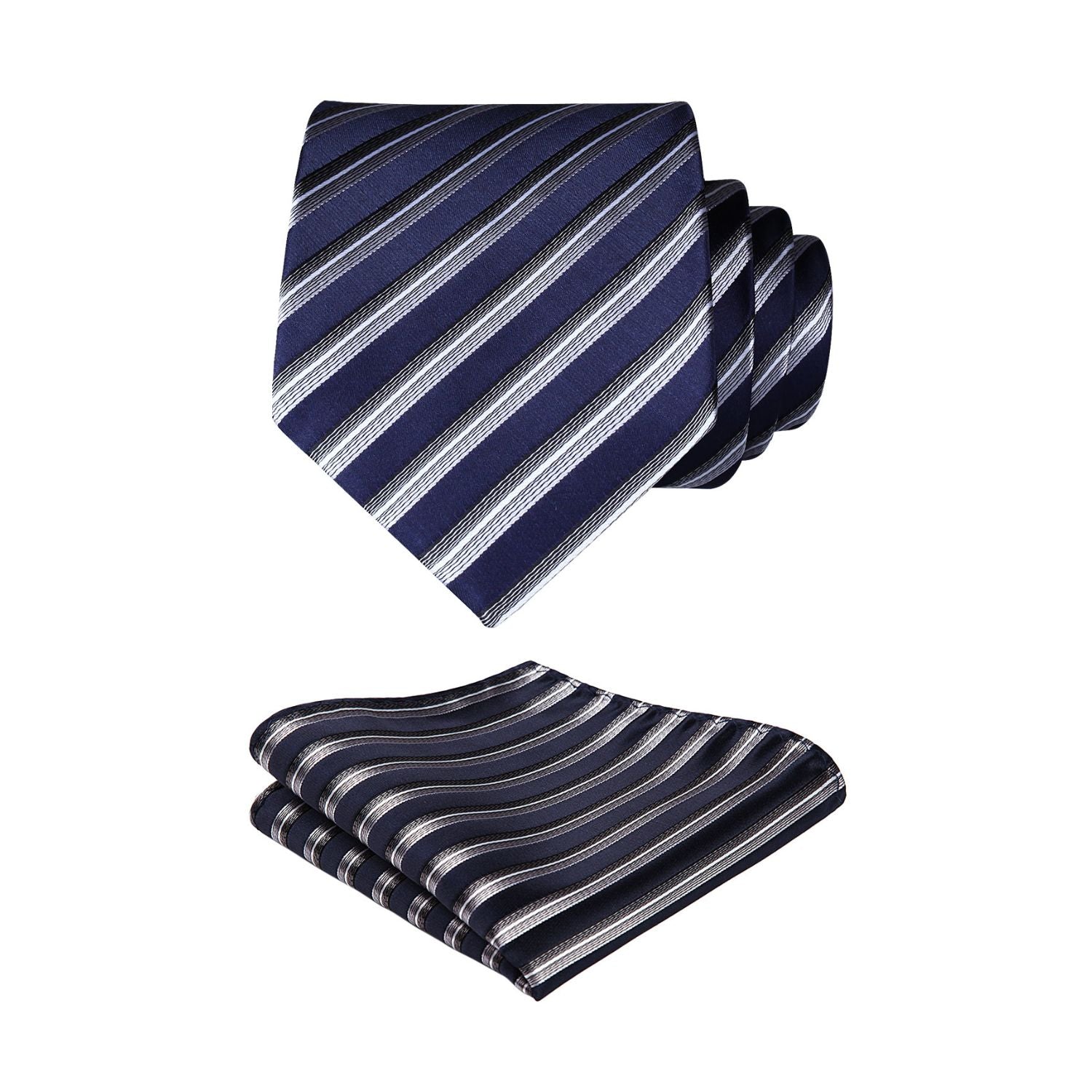 Stripe Tie Handkerchief Set - S-NAVY BLUE