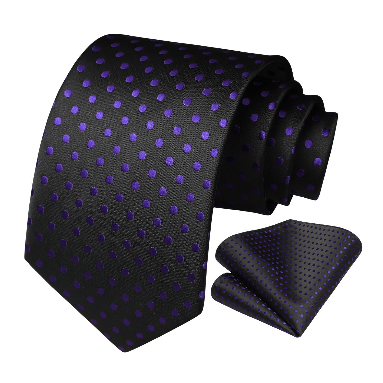 Polka Dot Tie Handkerchief Set - D2-BLACK/PURPLE