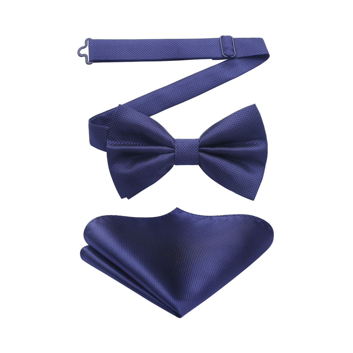 Solid Pre-Tied Bow Tie & Pocket Square - V-NAVY BLUE 3