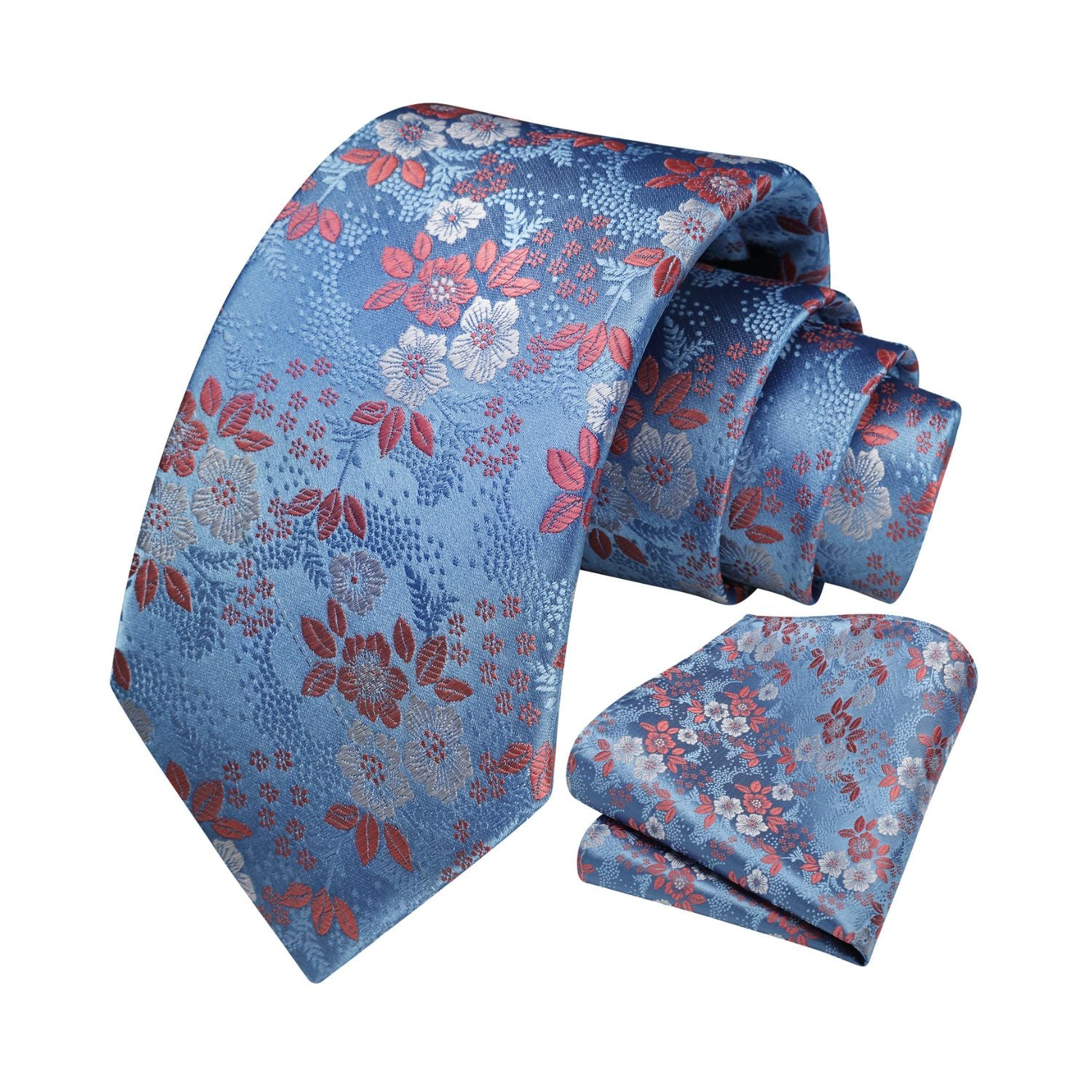 Floral Tie Handkerchief Set - W-PINK BLUE