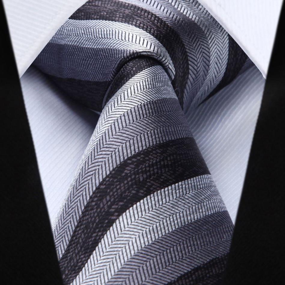 Stripe Tie Handkerchief Set - A-CHARCOAL/GRAY