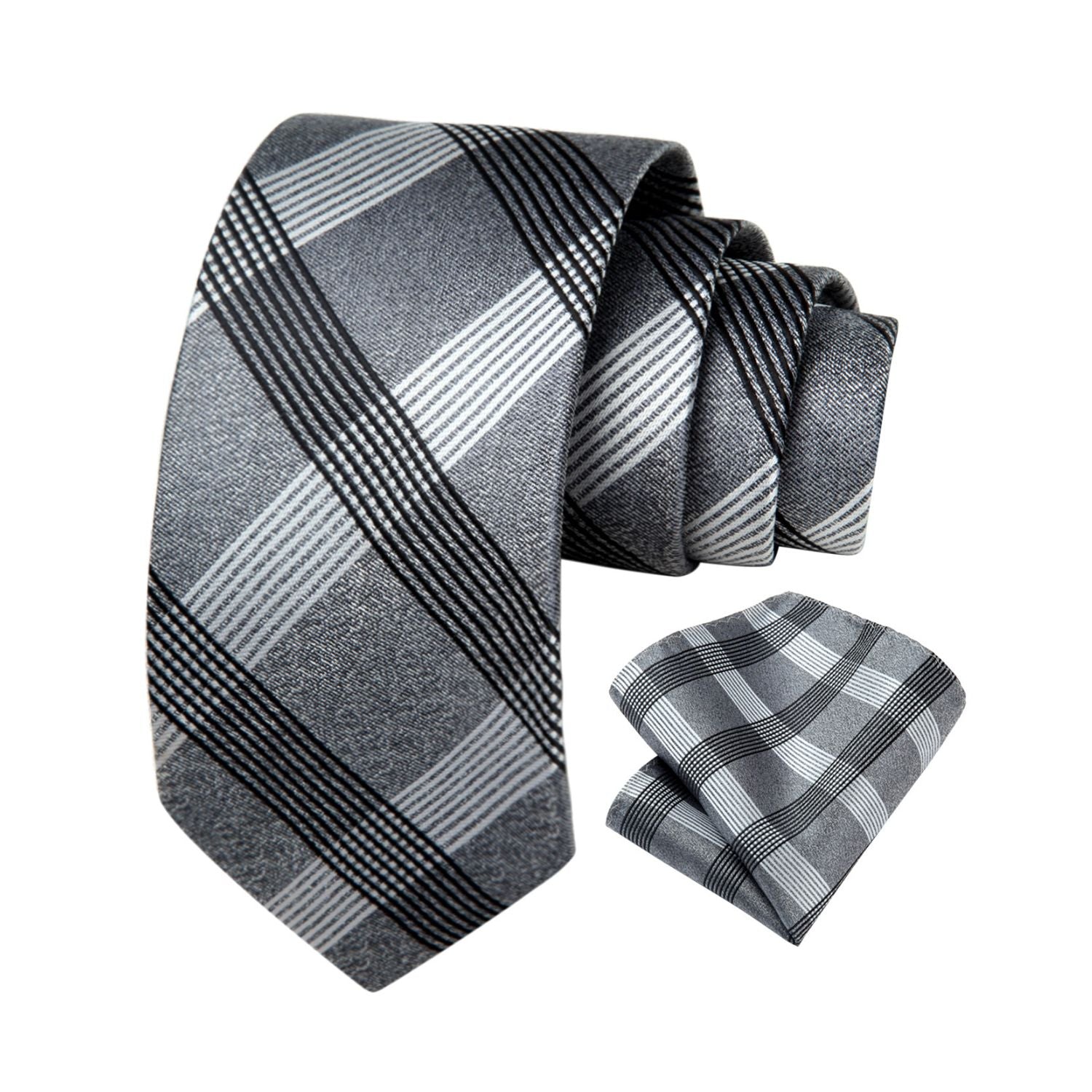 Plaid Tie Handkerchief Set - D-GRAY