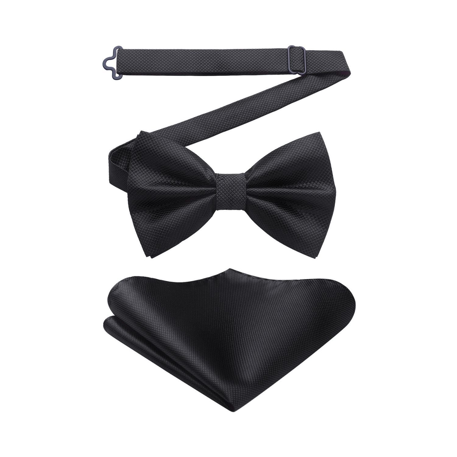 Solid Pre-Tied Bow Tie & Pocket Square - B-BLACK 3