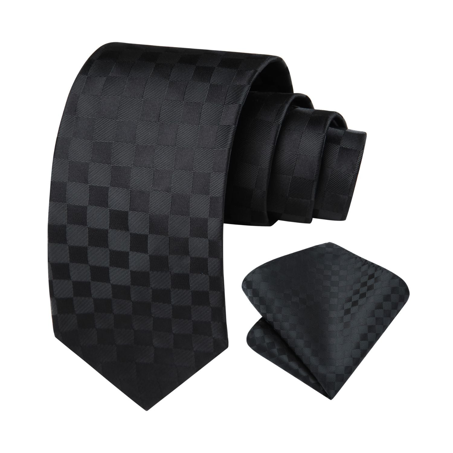 Plaid Tie Handkerchief Set - 073-BLACK GEOMETRIC