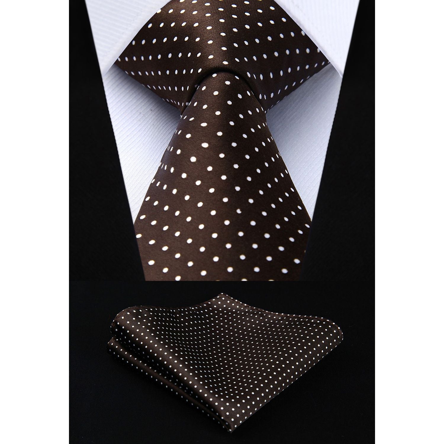 Polka Dot Tie Handkerchief Set - A-BROWN/WHITE