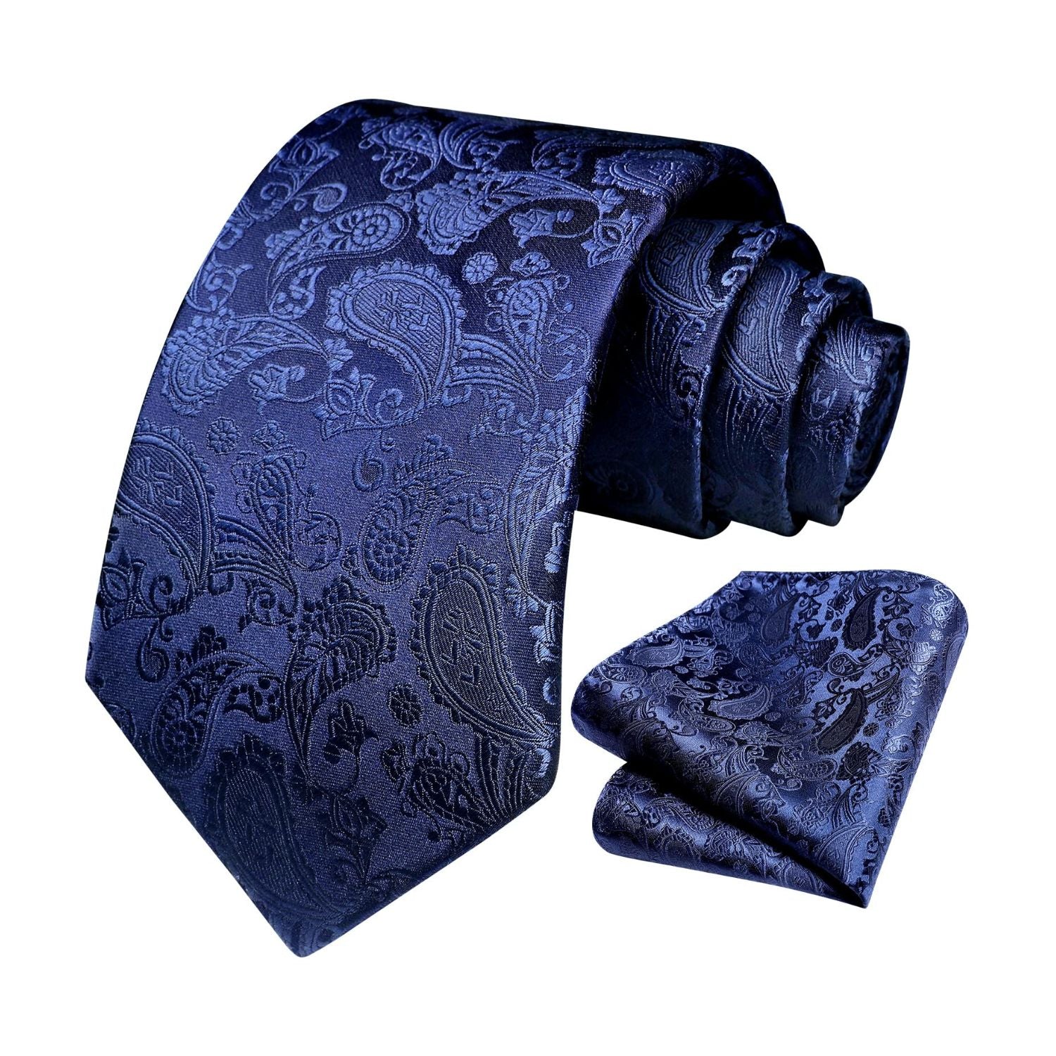 Paisley Tie Handkerchief Set - D9-NAVY BLUE
