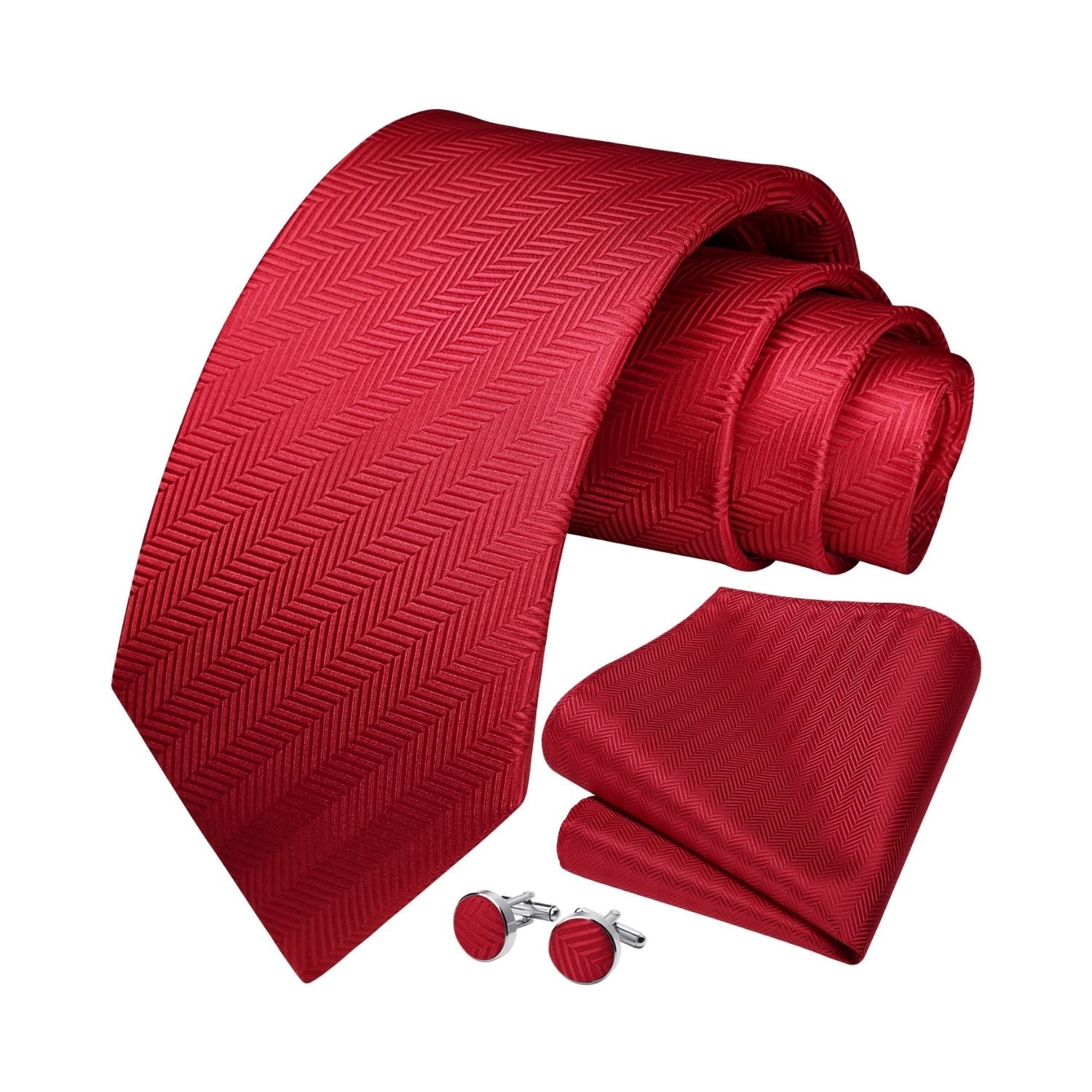 Stripe Tie Handkerchief Cufflinks - RED