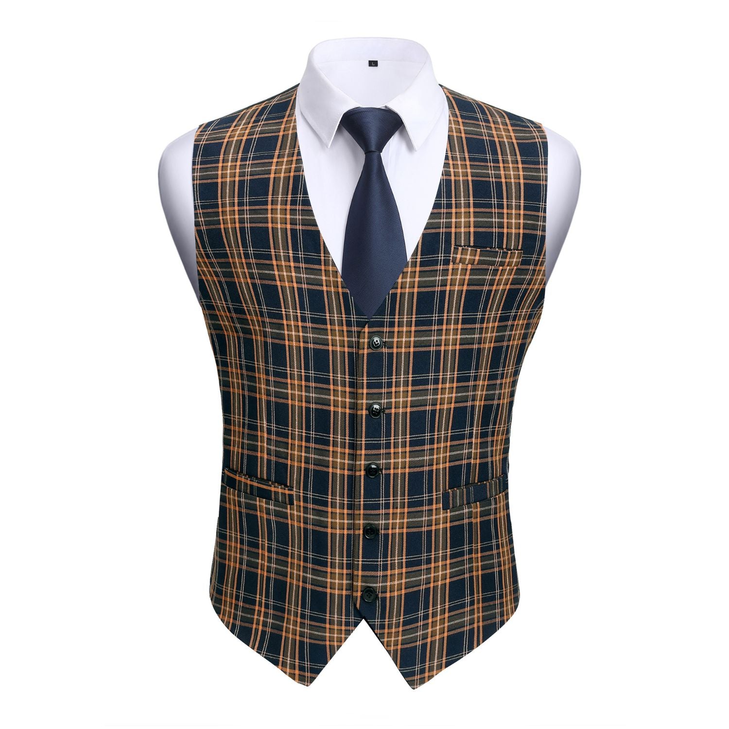 Plaid Slim Vest - B2-BROWN/BLUE