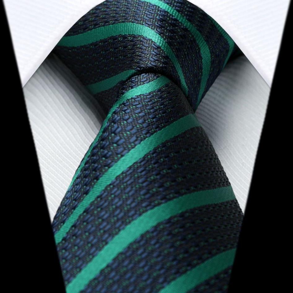 Stripe Tie Handkerchief Set - 13-NAVY BLUE/GREEN
