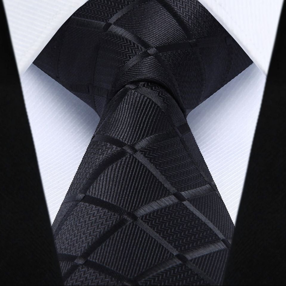 Plaid Tie Handkerchief Set - A-BLACK