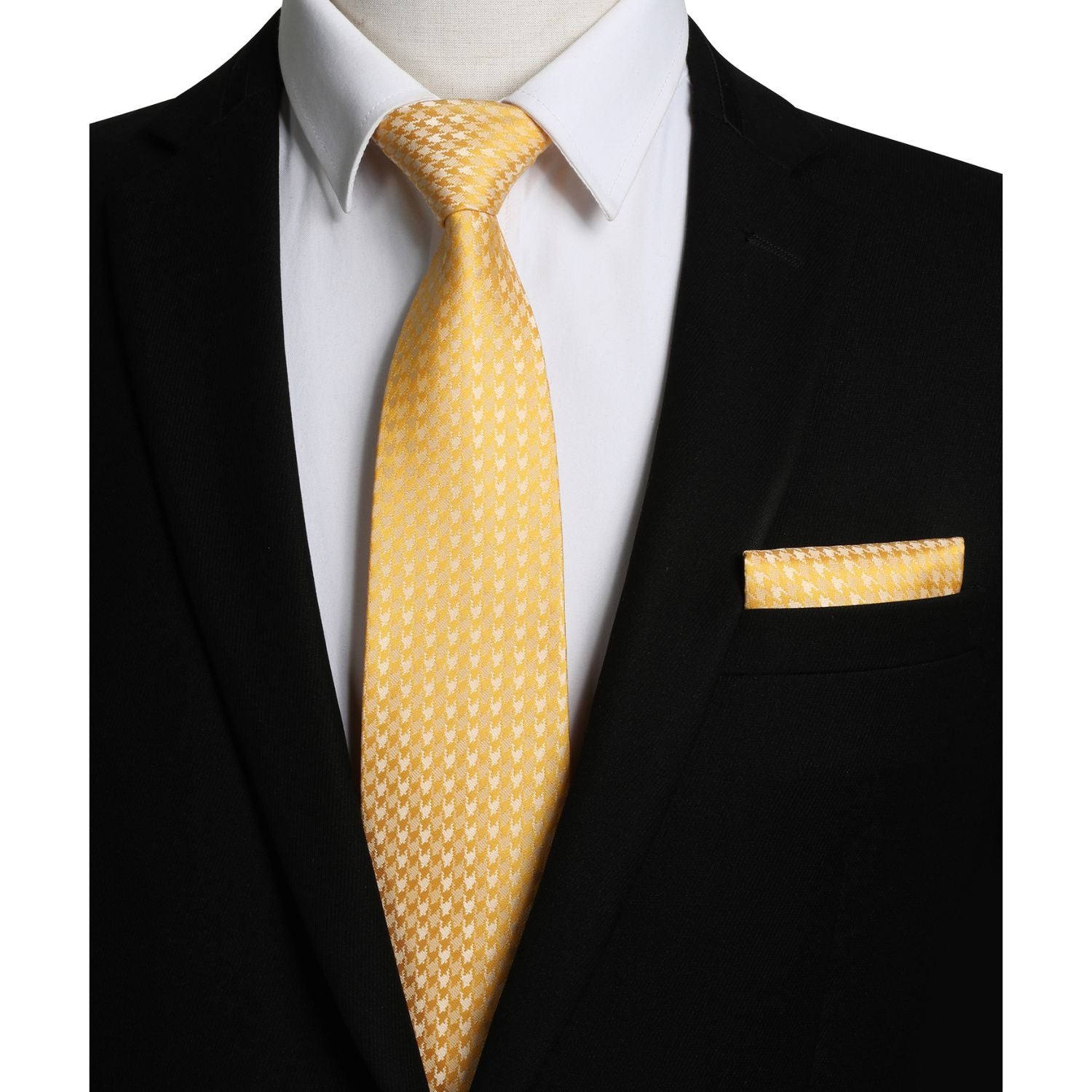 Houndstooth Tie Handkerchief Set - D-03 CHAMPAGNE