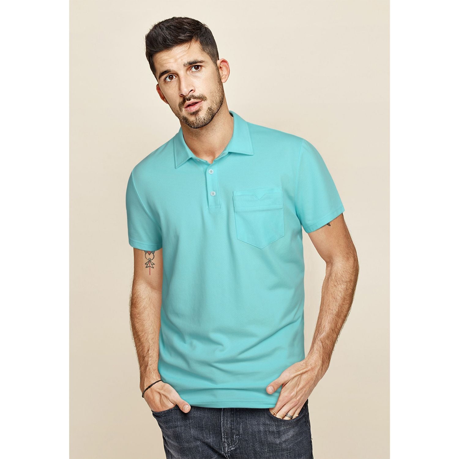 Polo Shirts Short Sleeve with Pocket - AQUA BLUE