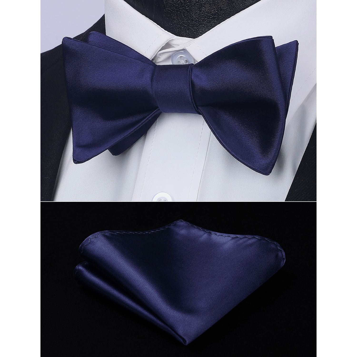 Solid Bow Tie & Pocket Square - D3-NAVY BLUE