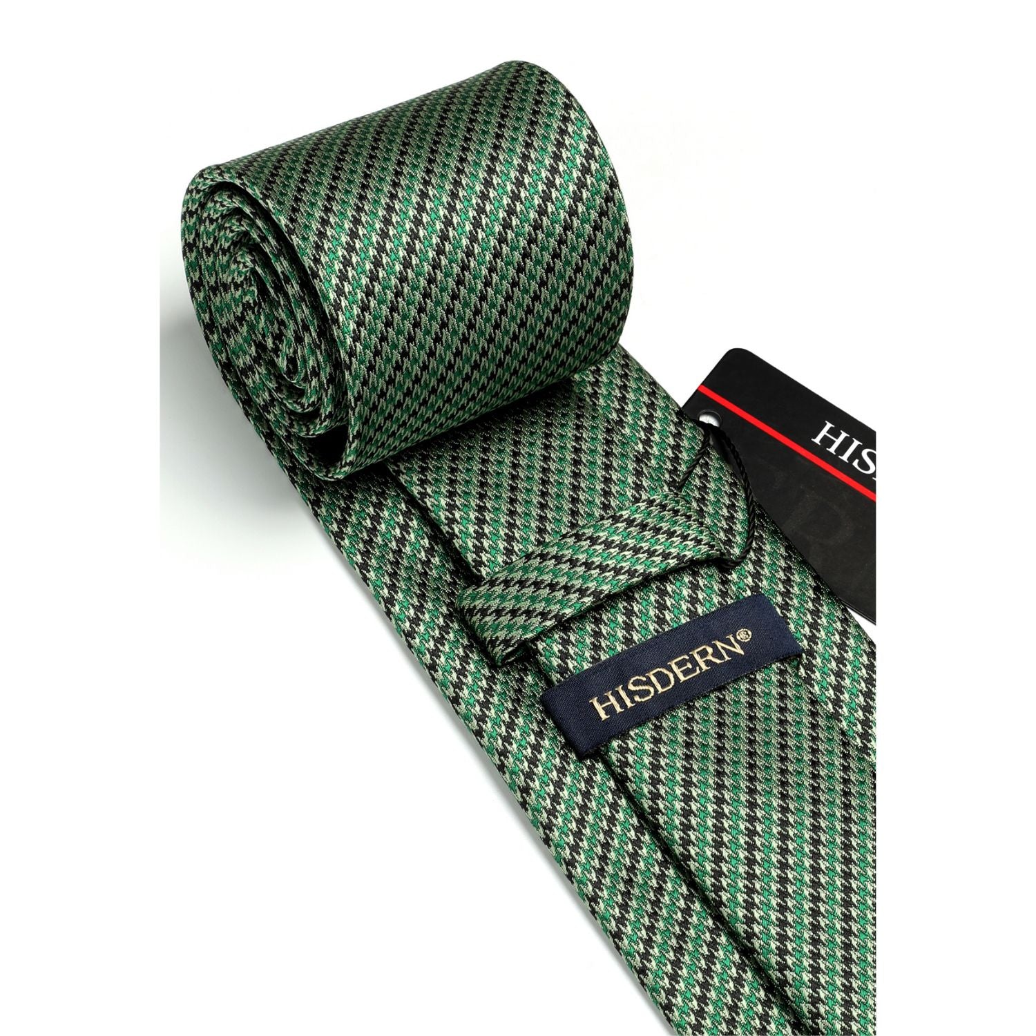 Houndstooth Tie Handkerchief Set - GREEN/BLACK