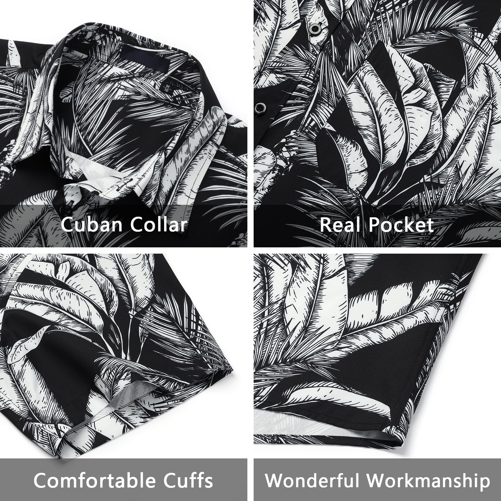 Summer Hawaiian Shirts with Pocket - 02-WHITE/BLACK