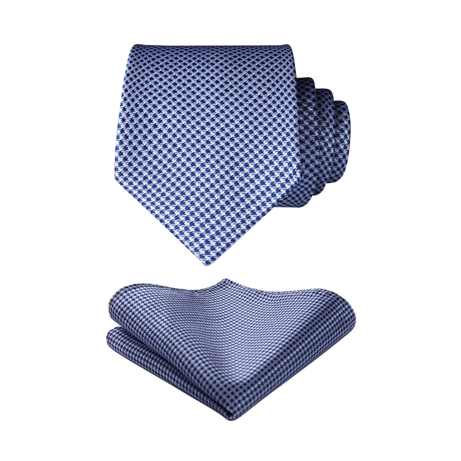 Houndstooth Tie Handkerchief Set - A-09 BLUE/WHITE HOUNDSTOOTH