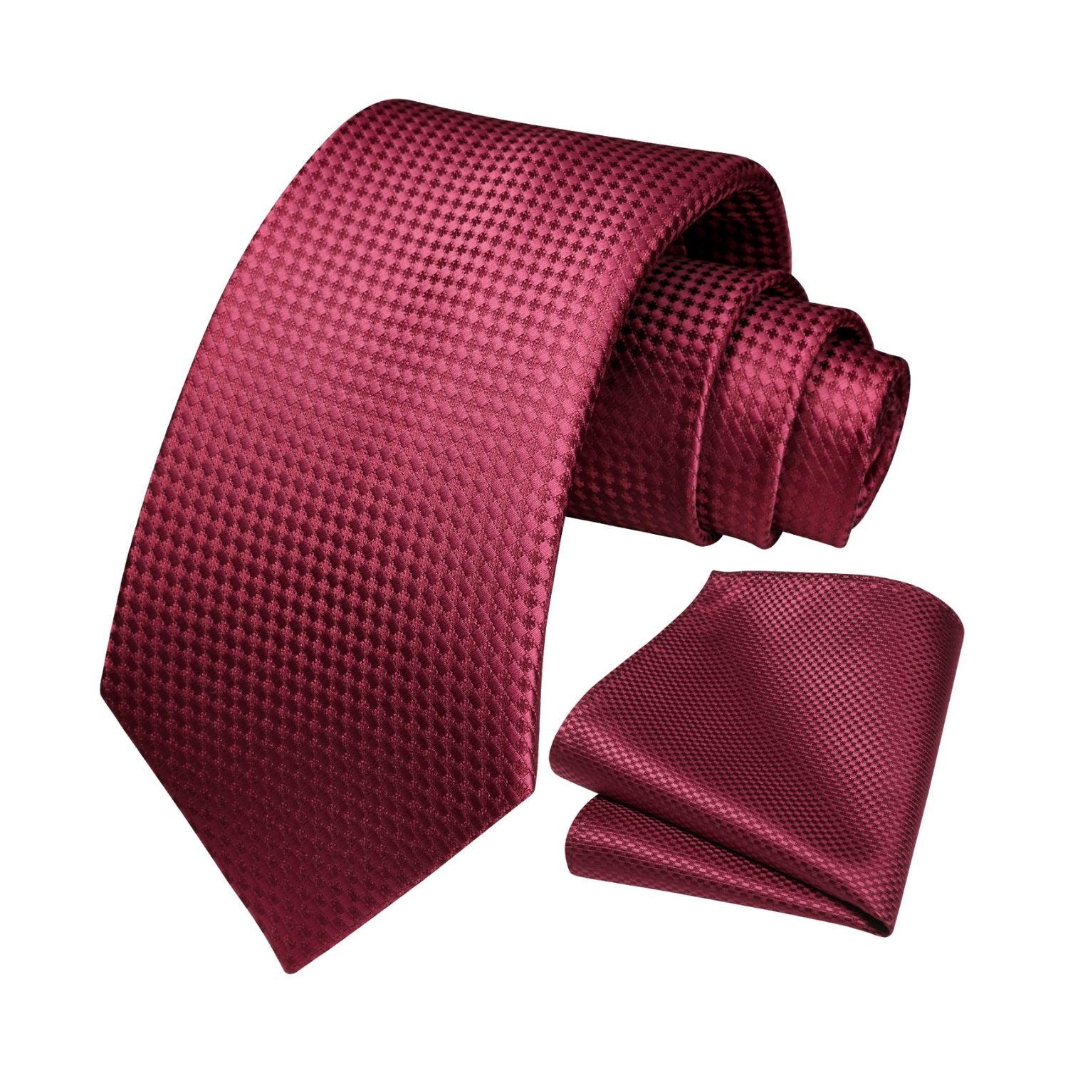 Houndstooth Tie Handkerchief Set - BURGUNDY-1