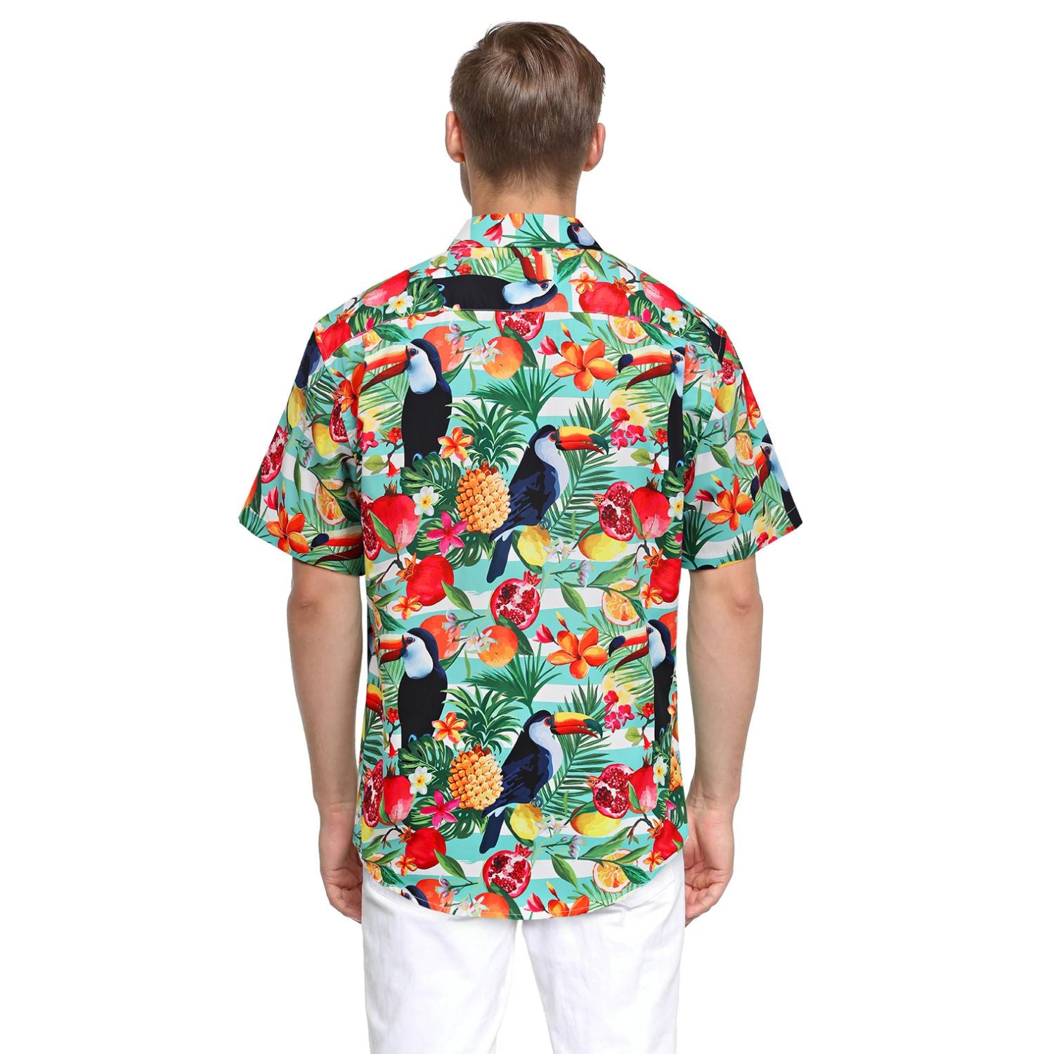 Hawaiian Tropical Shirts with Pocket - AQUA/RED