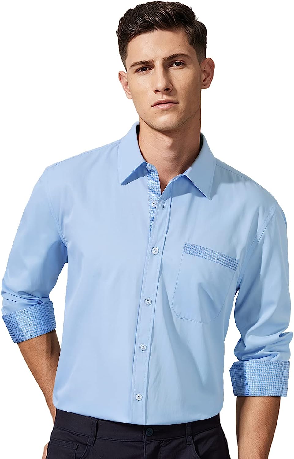 Casual Formal Shirt with Pocket - LIGHT BLUE