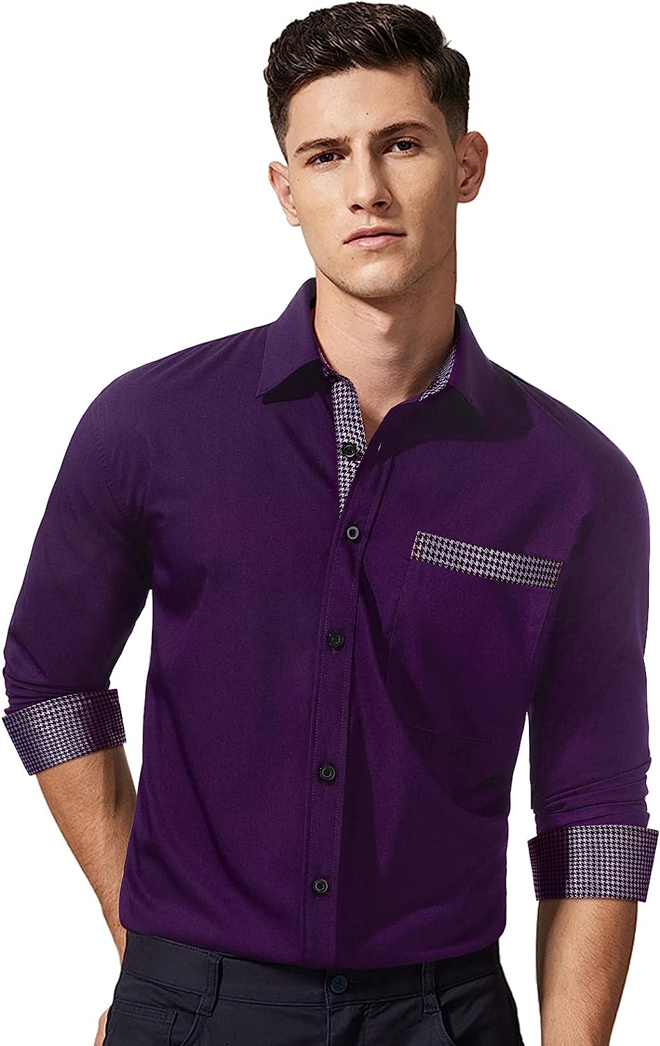Casual Formal Shirt with Pocket - PURPLE