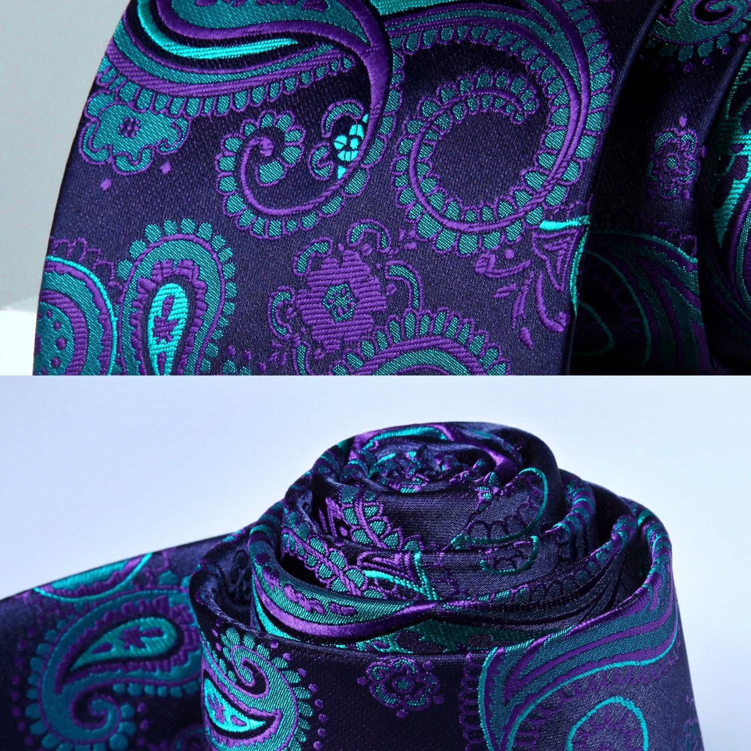 Paisley Floral Tie Handkerchief Set - NAVY BLUE/GREEN/PURPLE