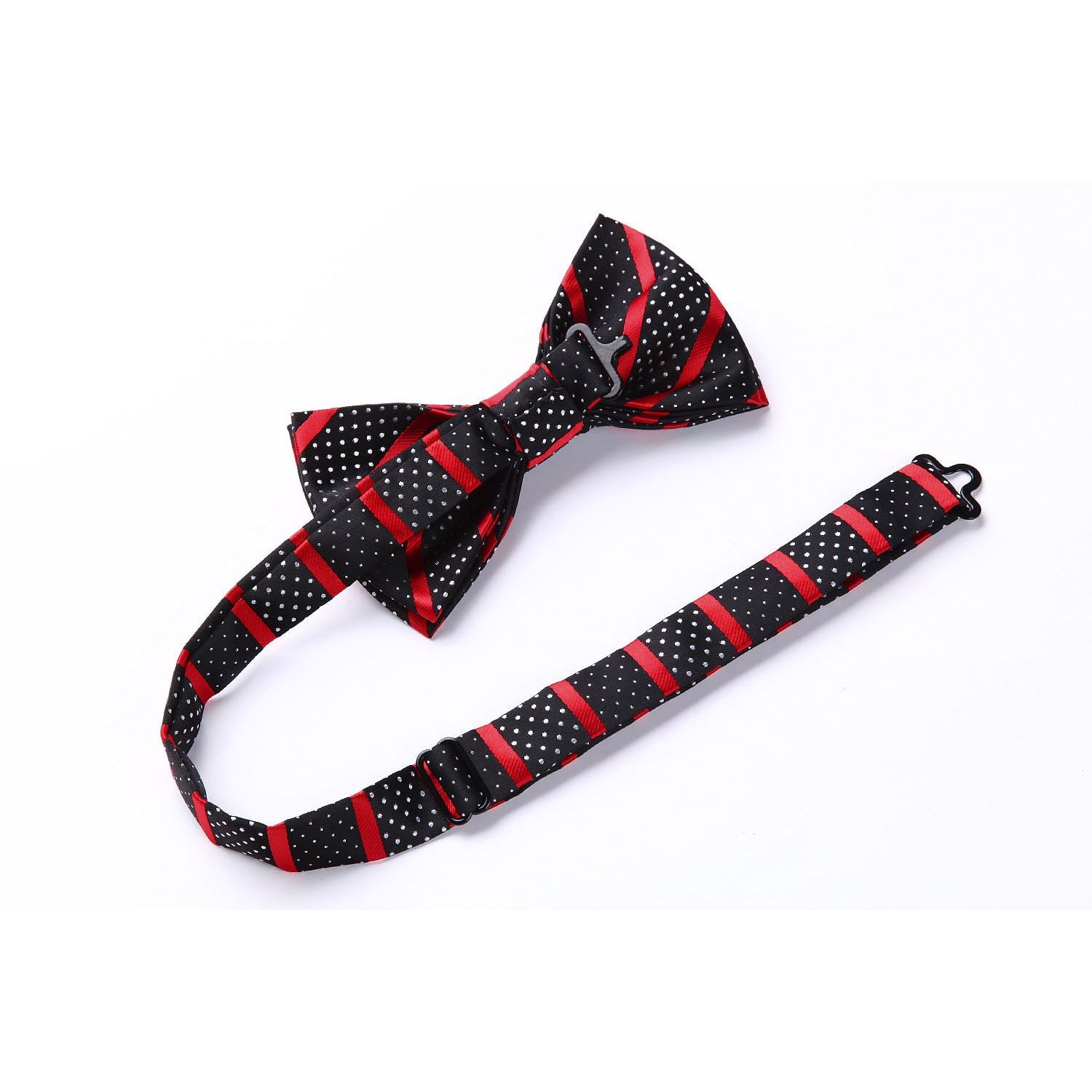 Stripe Suspender Pre-Tied Bow Tie Handkerchief - B1-RED / BLACK